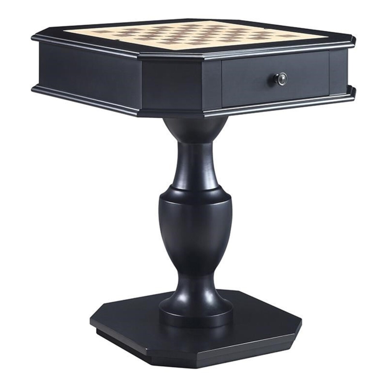 Saltoro Sherpi Susy 28 Inch Wood Reversible Board Game Table with Pedestal Stand, Black-